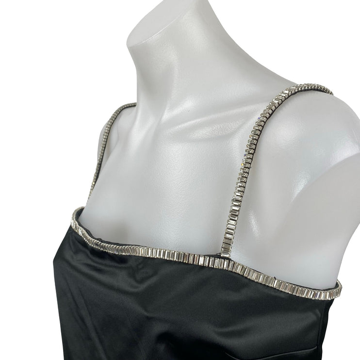 NEW Abercrombie & Fitch Black Satin Rhinestone Mini Cami Tank Shift Slip Dress M