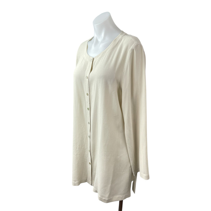 Eileen Fisher Women's Cream 100% Silk Long Sleeve Button Down Mini Shrt Dress L