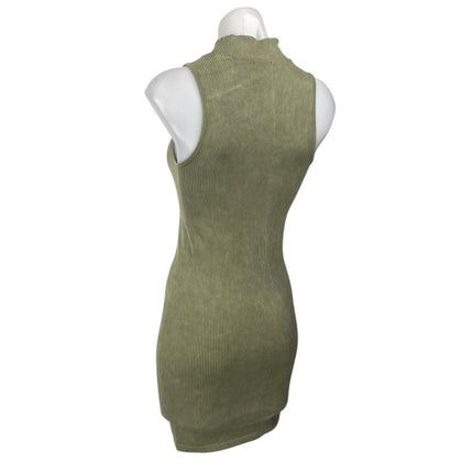 Forever 21 Olive Green Sleeveless Rib High Neck Mini Bodycon Sweater Dress S/M