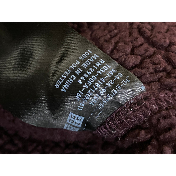 Uniqlo Mens Red Burgundy Furry Fleece Full Zip Long Sleeve Sweater Jacket Size M
