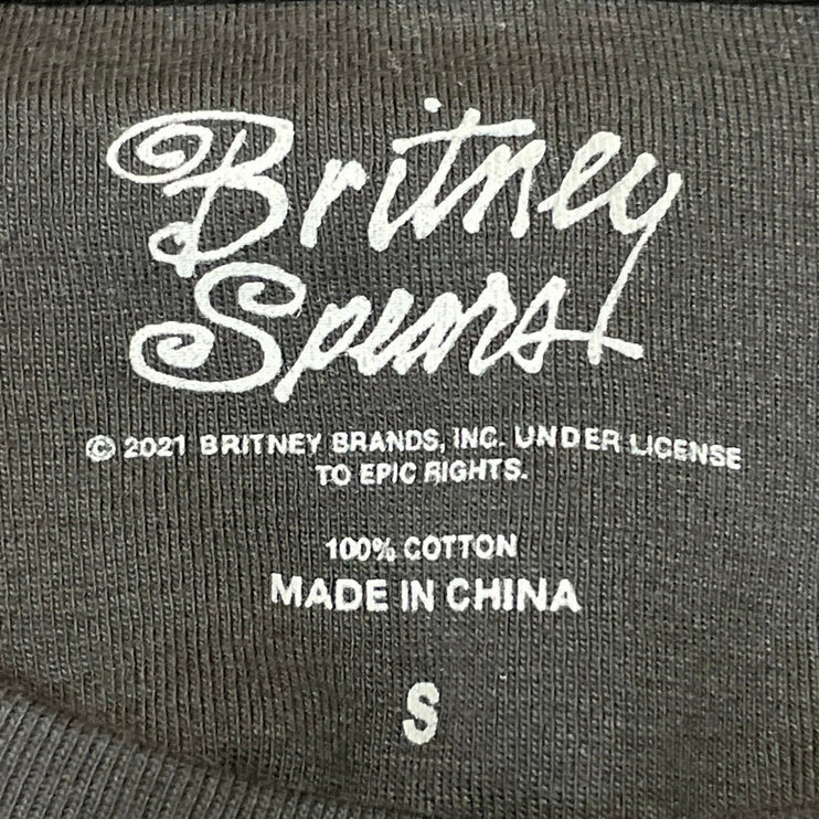 Britney Spears Black Short Sleeve Signature Babydoll Crop Tee T-Shirt Top Size S