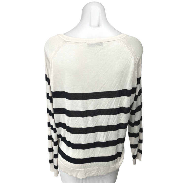 Zara White Black White Striped Knit Boat Neck Long Sleeve Pullover Sweater Top L