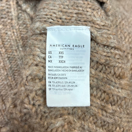 American Eagle Womens Tan Cable Knit Argyle Turtleneck Oversized Sweater Top XXS