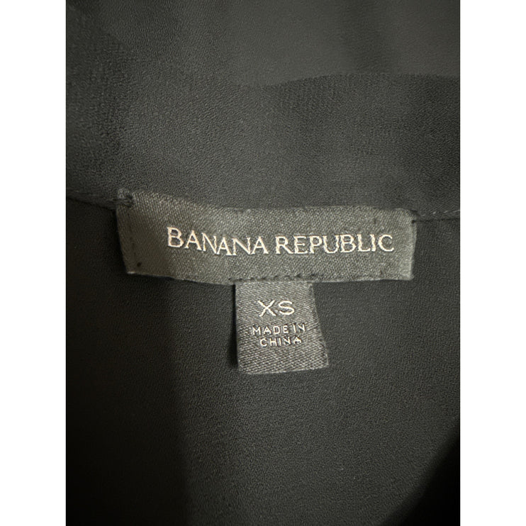 Banana Republic Black Pintuck Pleats Tie Neck Long Sleeve Shirt Blouse Top XS
