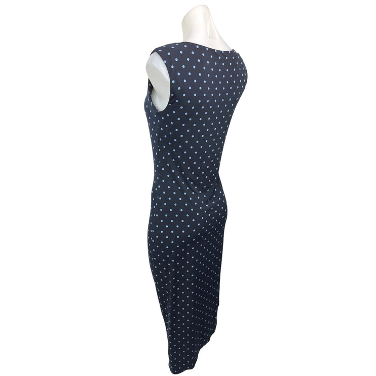 Vince Camuto Navy Blue Polka Dots Sleeveless Ruched Knit Midi Bodycon Dress XS