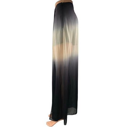 Cotton Candy Black Gray Ombre Pleated Sheer High Slit Zipper Maxi Skirt Size M