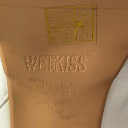 Wet Kiss Sassy White Faux Leather Square Toe Platform Chunky Ankle Boots Size 8