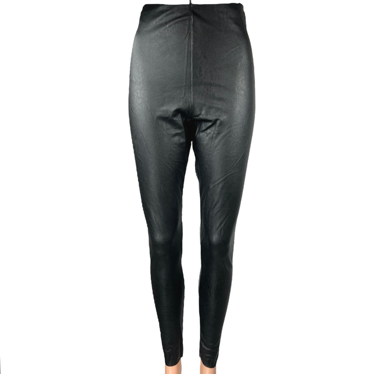 Commando Women's Black Faux Leather Vegan High Waisted Leggings Pants Size L