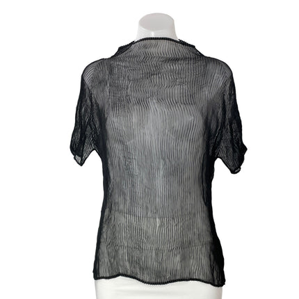 ISSEY MIYAKE Black Short Sleeves Chiffon Pleated Plisse Sheer Tee T-shirt Top M
