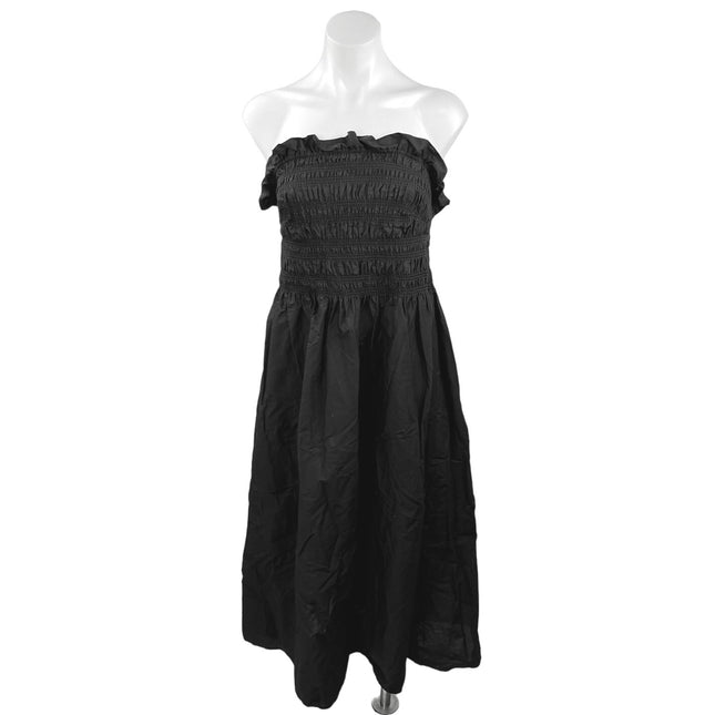 H&M Black Smocked Strapless Ruffle Square Neck A Line Midi Dress Size Brie H&M Black Smocked Strapless Ruffle Square Neck A Line Midi Dress Size Brie