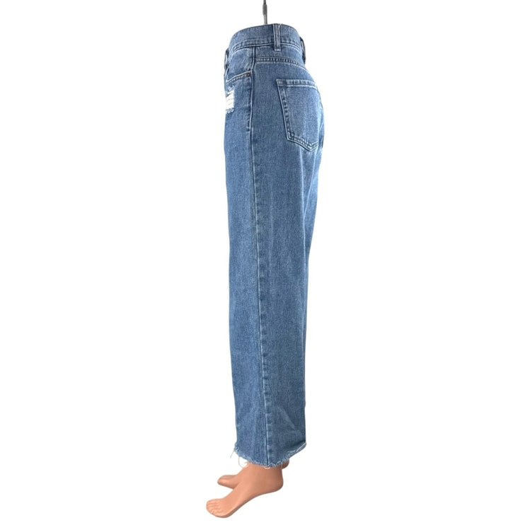 Pacsun Women's Blue Disressed High Rise Wide Leg Baggy Crop Denim Jeans Size 24