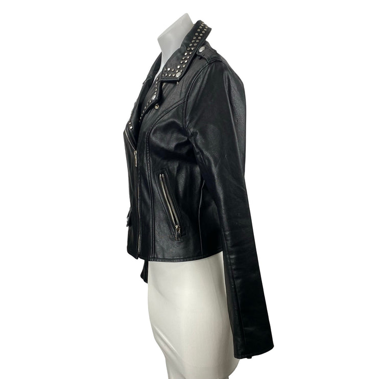 BuddyLove Wild Child Black Studded Faux Vegan Leather Moto Biker Coat Jacket S