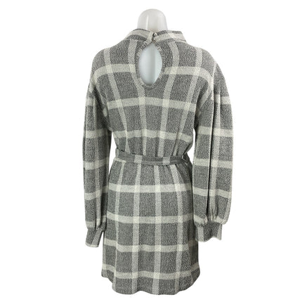 Free People Hampstead Gray Plaid Long Sleeve Mock Tie Mini Sweater Dress Size S
