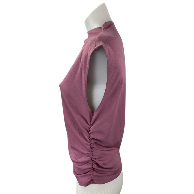 Abercrombie & Fitch Women's Purple Cap Sleeve Mock Neck Ruched Blouse Top Size L
