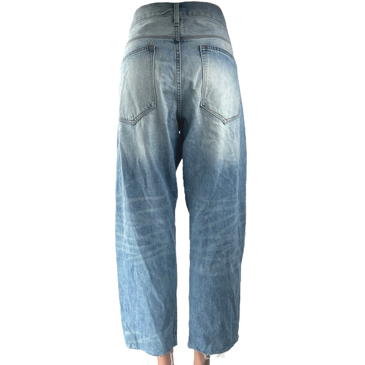 Gap 1969 Women's Blue Distressed High Rise Baggy Wide Leg Denim Jeans Size 33R