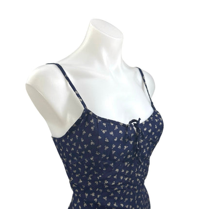 John Galt Blue Floral Sleeveless Cami Camisole Tie Back Midi A-Line Dress Size S