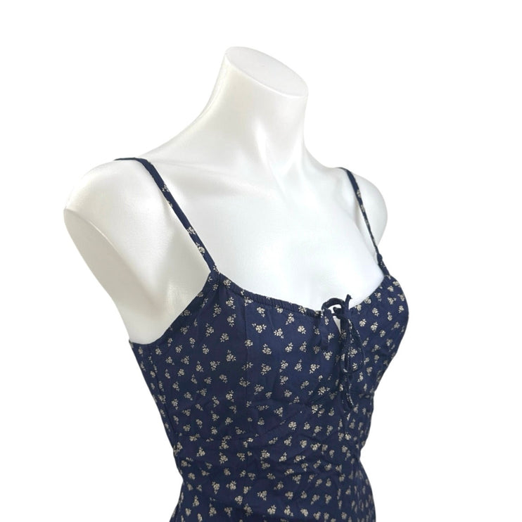 John Galt Blue Floral Sleeveless Cami Camisole Tie Back Midi A-Line Dress Size S