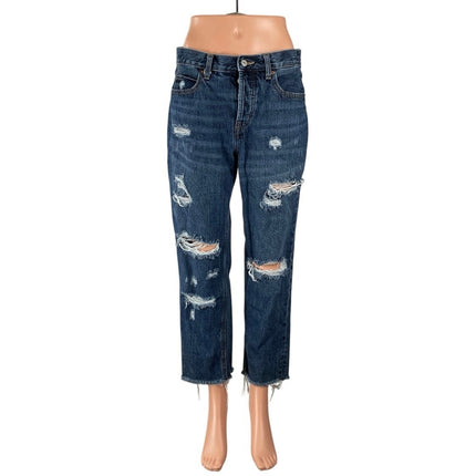 Old Navy Distressed Raw Frayed Hem Straight Dad Boyfriend Denim Jeans Pants Sz 6