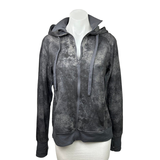 Danskin Grey Tie Dye Marble Double Collar Full Zip Hooded Athletic Jacket  Size M