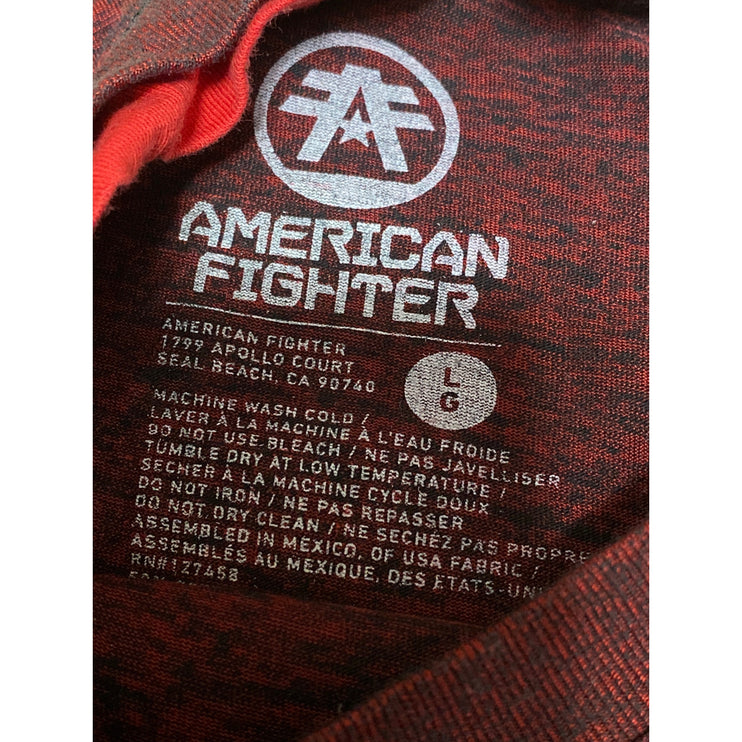 American Fighter Men's Red Logo Short Sleeve Raglan Crew T Shirt Tee Top Size L