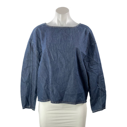 Banana Republic Women's Navy Blue Chambray Denim Jeans Long Sleeve Blouse Size S