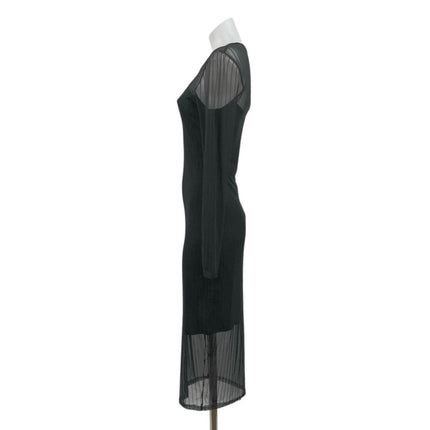 Material Girl Black Long Sleeve Mesh Cutout Layered Midi Bodycon Dress Size M