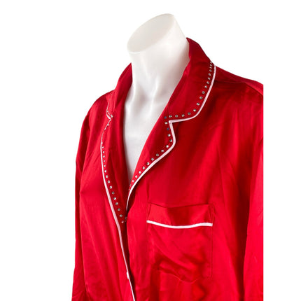 Victoria Secret Silky Satin Rhinestone Long Sleeve Short Pajama Sleepwear Set M