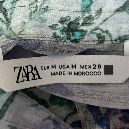 Zara Multicolor Floral Colorblock Striped Long Sleeve Button Down Shirt Top Sz M