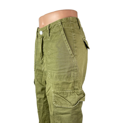 Zara Women's Green High Rise Military Barrel Wide Leg Cargo Denim Jeans Pants 2