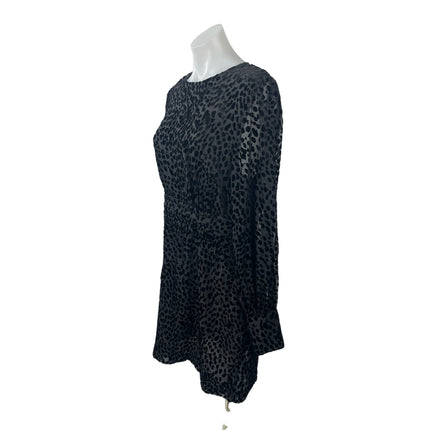 & Other Stories Womens Black Sheer Leopard Print Long Sleeve Mini A-Line Dress 8