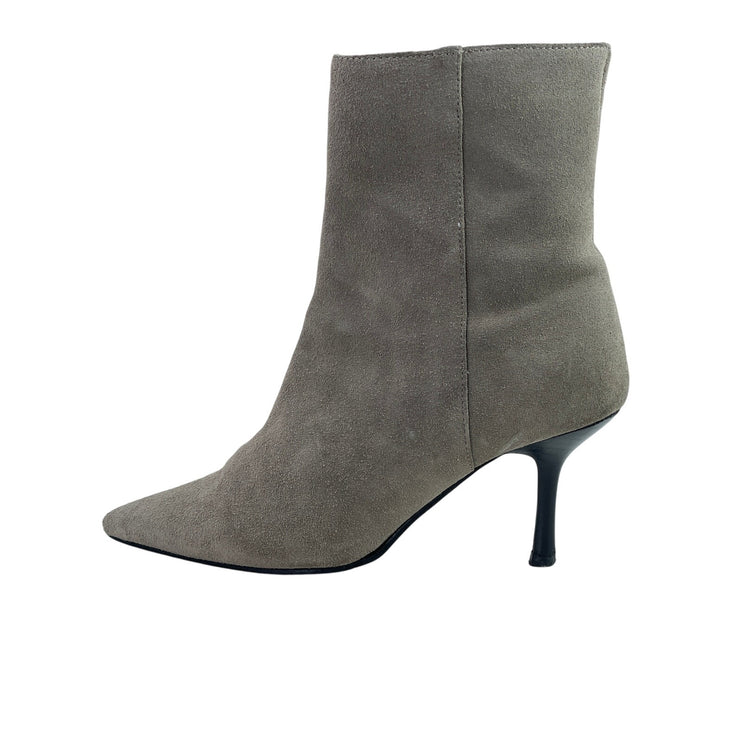 Fitzwell Womens Gray Suede Leather Pointed Toe Kitten Heels Zip Ankle Boots 7