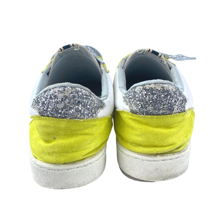 Shu Shop Paz Women's Yellow Silver Glitter Low Top Lace Up Sneakers Shoes Size 8