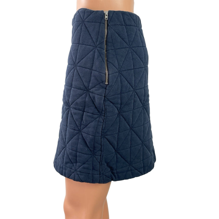 & Other Stories Women's Navy Blue Quilted Puffer Zip Pencil Mini Skirt Size 8