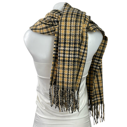 Women's Yellow Black Plaid Check Knit Fringe Snow Shawl Wrap Neck Scarf Size OS