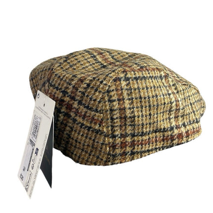 M&S Mark & Spencer Sartorial Brown Wool Plaid Checkered Newsboy Flat Cap Sz S-M