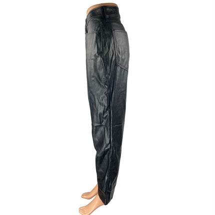 NEW Old Navy Black Faux Vegan Leather High Waist Straight Leg Trousers Pants 14