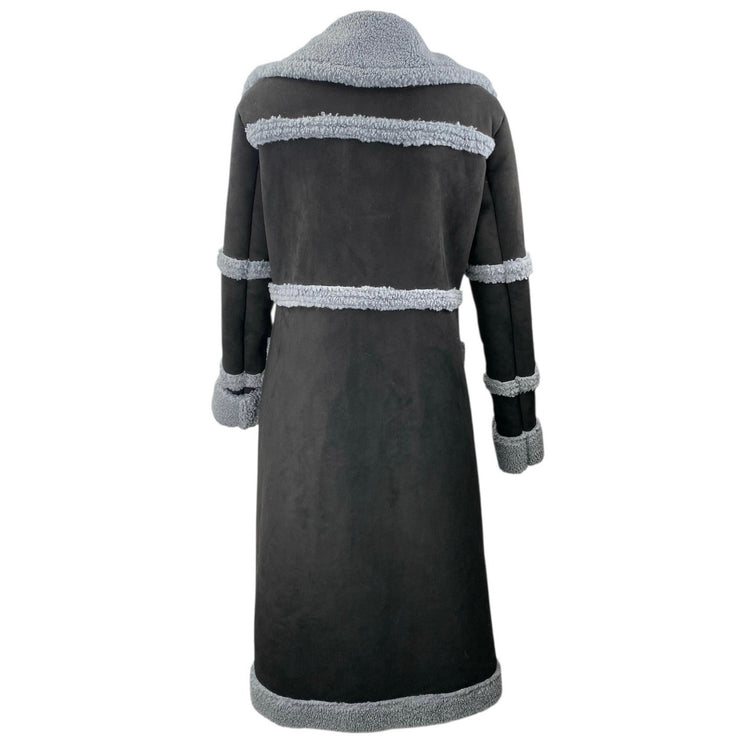Current Mood Whole Lotta Love Black Faux Suede Sherpa Trench Coat Jacket Size XS