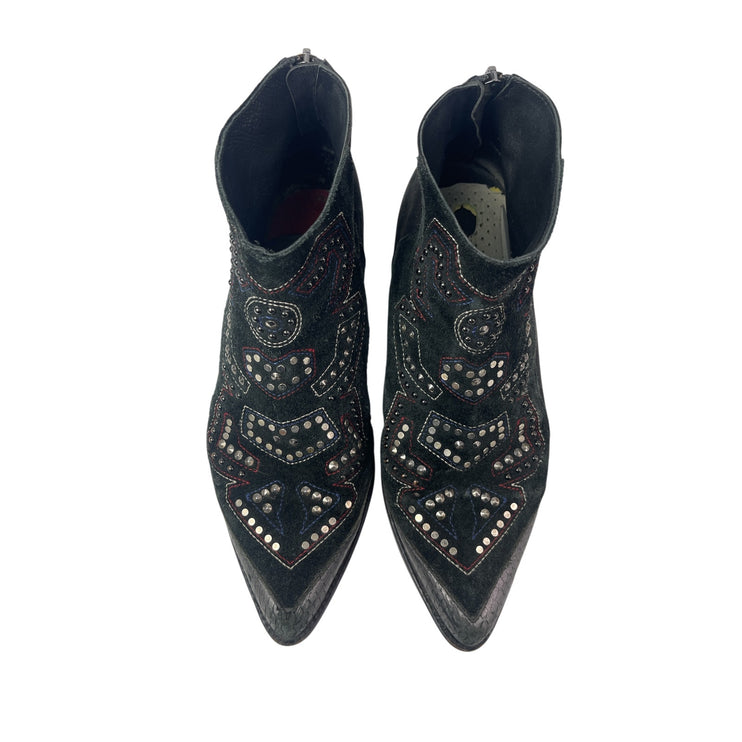 Zadig & Voltaire Modz Neo Clous Black Back Zip Pointed Toe Ankle Boots Size 9.5