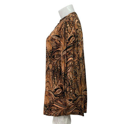 Richard Allen X H&M Women Black Brown Paisley Long Sleeve Button Tunic Blouse 14