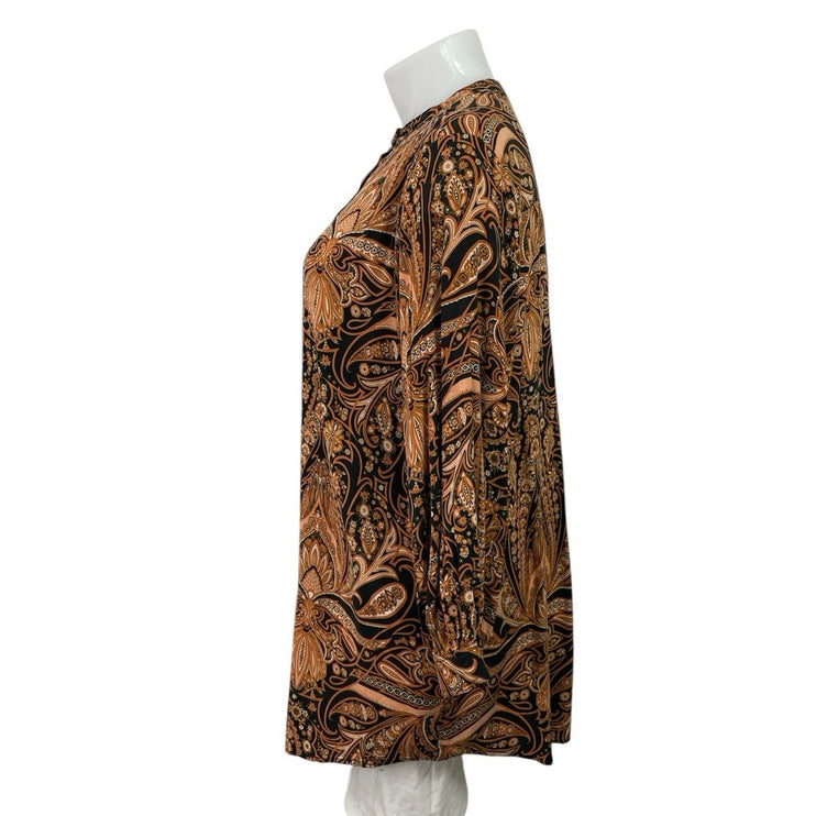 Richard Allen X H&M Women Black Brown Paisley Long Sleeve Button Tunic Blouse 14