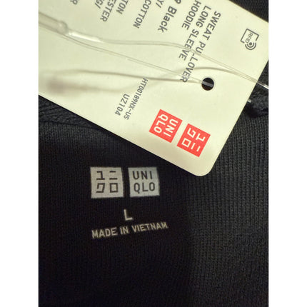 NEW Uniqlo Women's Black Blue Fanta Hoodie Hooded Knit Sweatshirt Top Size L