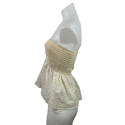 Zara Cream Crochet Knit Eyelet Embroidered Twist Front Strapless Tube Tank Top S