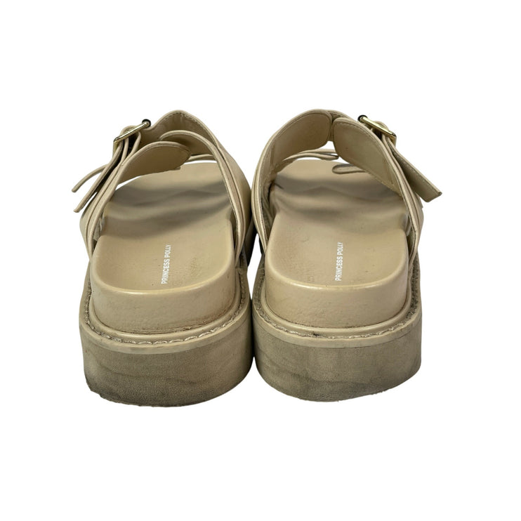 Princess Polly Ma Belle Women's Cream Double Buckle Strap Flats Slides Sandals 9