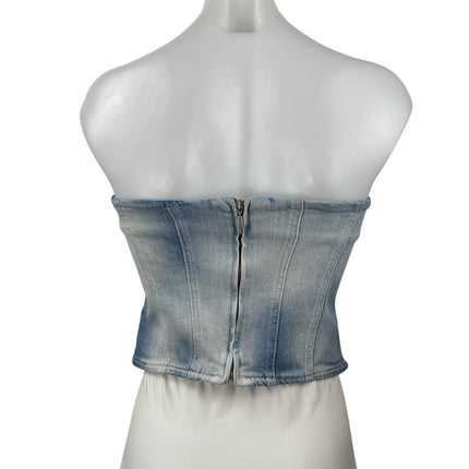 NEW Zara Blue Light Wash Strapless Tube Bandeau Zip Denim Jean Crop Top Size XS