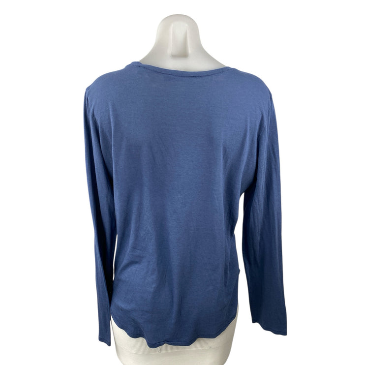Vince Women's Blue Long Sleeve Round Neck Athletic Basic T Shirt Tee Top Size L