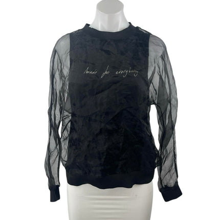Zara Made for Eveybody Women's Black Mesh Crewneck Long Sleeve Blouse Top Size M