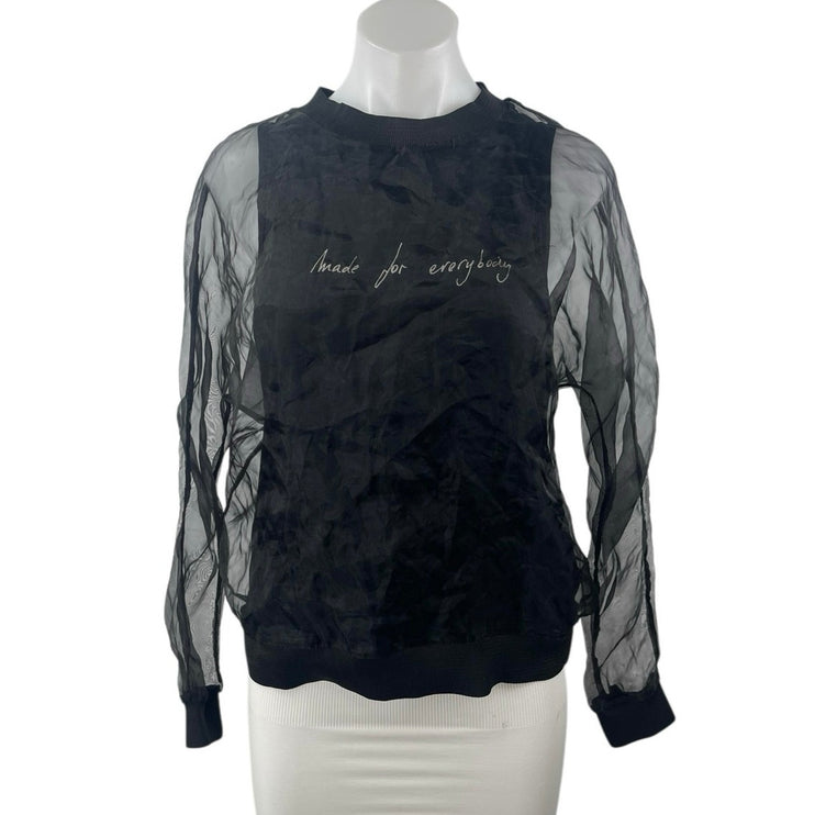 Zara Made for Eveybody Women's Black Mesh Crewneck Long Sleeve Blouse Top Size M