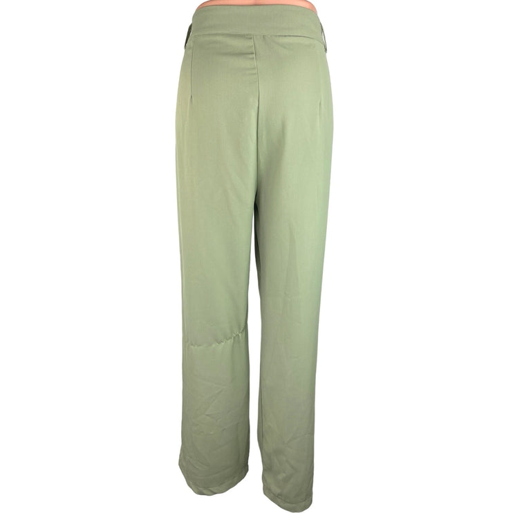 Shein Green High Rise Pleated Wide Leg Business Career Trouser Pants Size 8/10