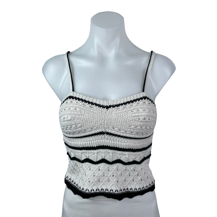 Olive + Oak White Black Crochet Knit Bustier Sleeveless Cami Crop Tank Top XS