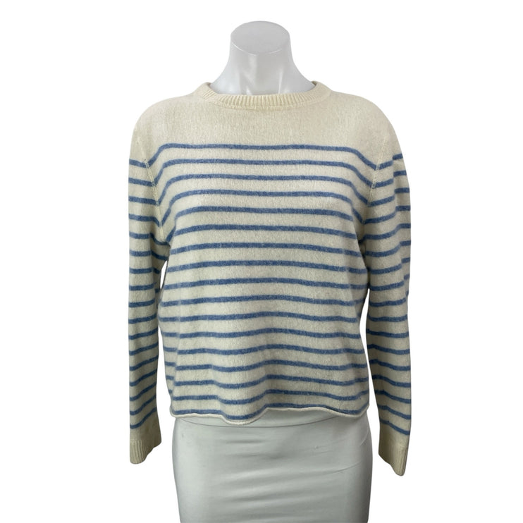 Reformation Women's Cream Blue Cashmere Long Sleeves Striped Sweater Top Size S